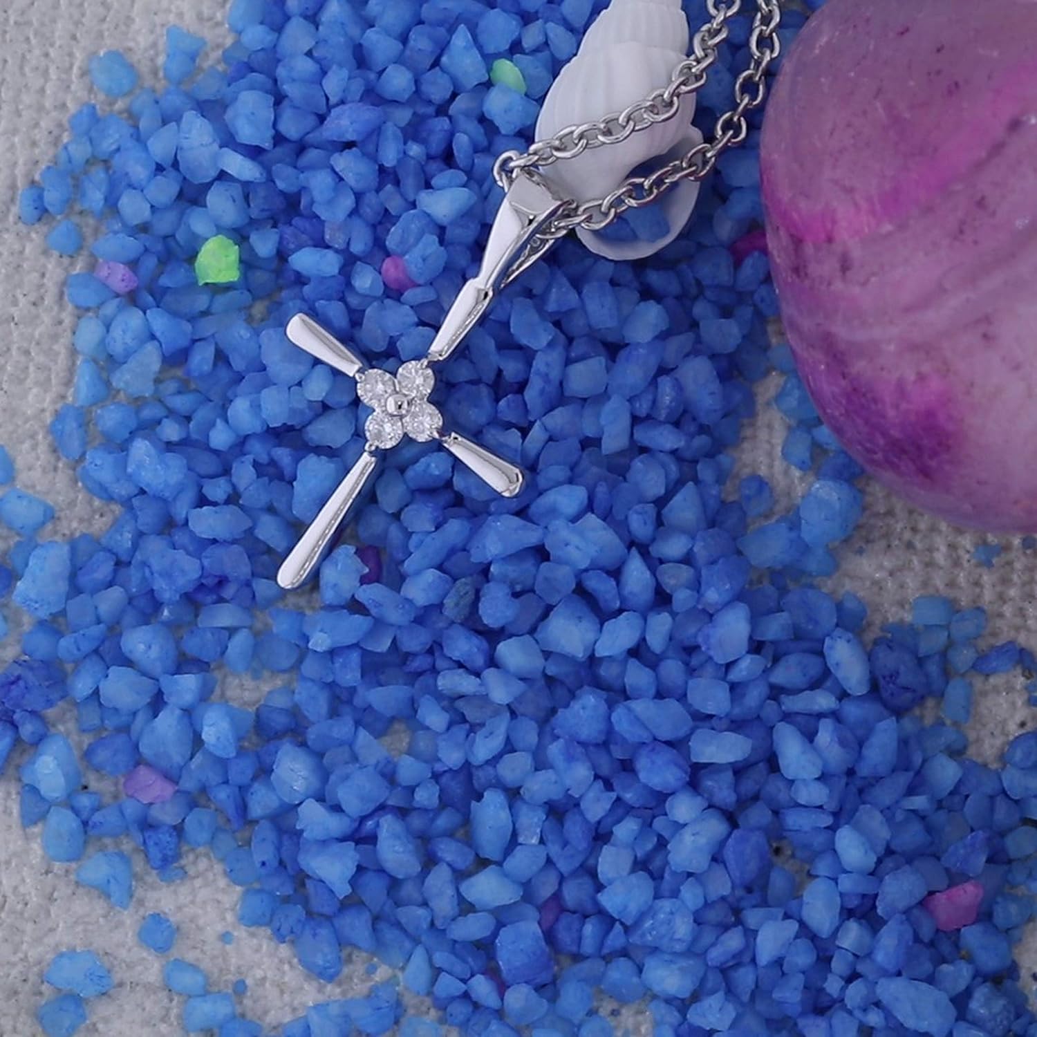 Dazzlingrock Collection 0.06 Ctw Round White Natural Diamond Women Cross Pendant, in Real Solid Gold