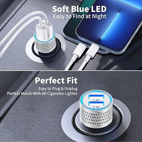 Miniatura 7 de Cargador de coche de carga rápida, paquete de 3 cargadores rápidos de 4.8 A, de doble puerto, aleación de aluminio, encendedor de cigarrillos,