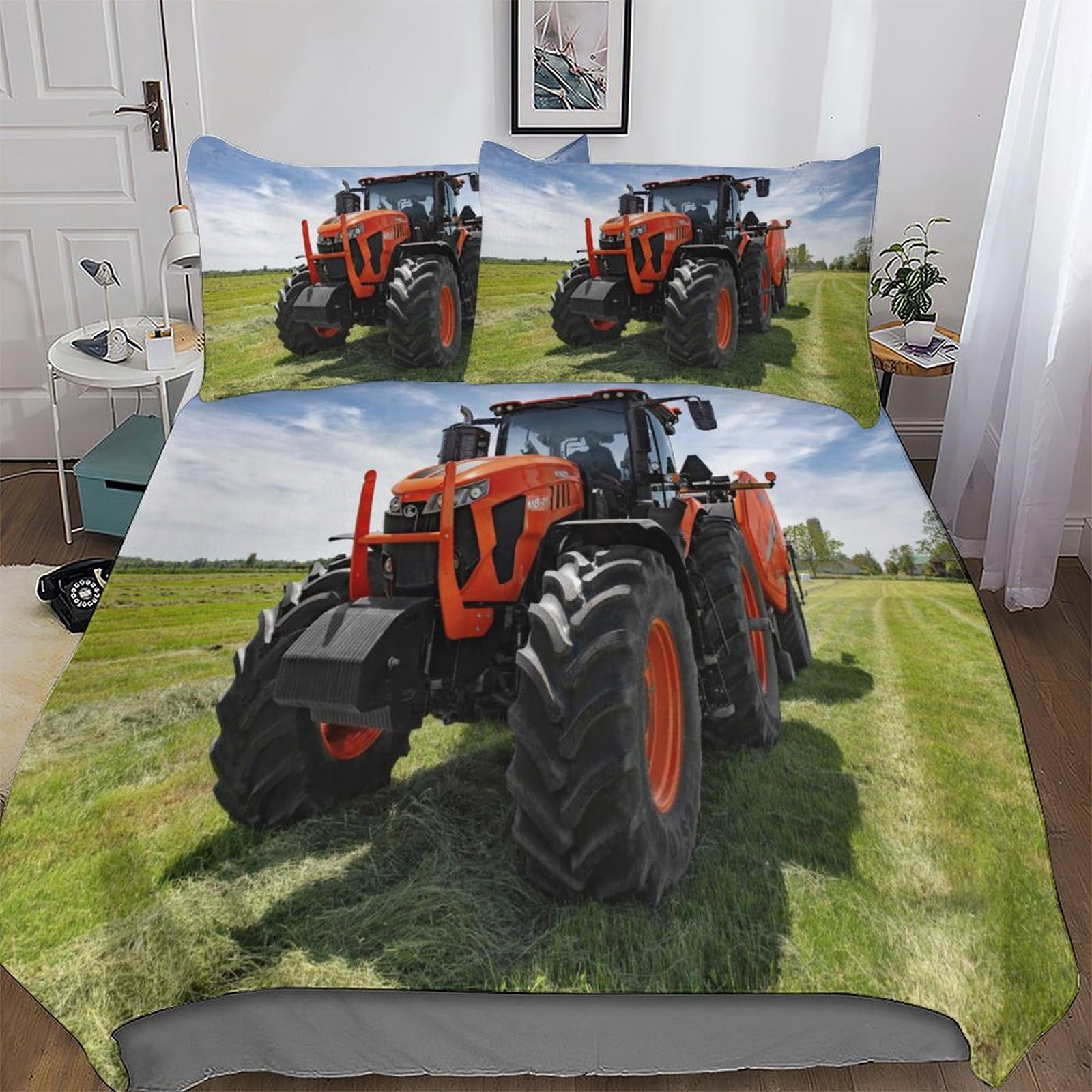 Traktor Bettwäsche 3 Teilig, Bettbezüge Bettgarnitur Aus Mikrofaser, Erwachsene Teenager Kinder Bettbezug + Kissenbezug King(220x240cm)