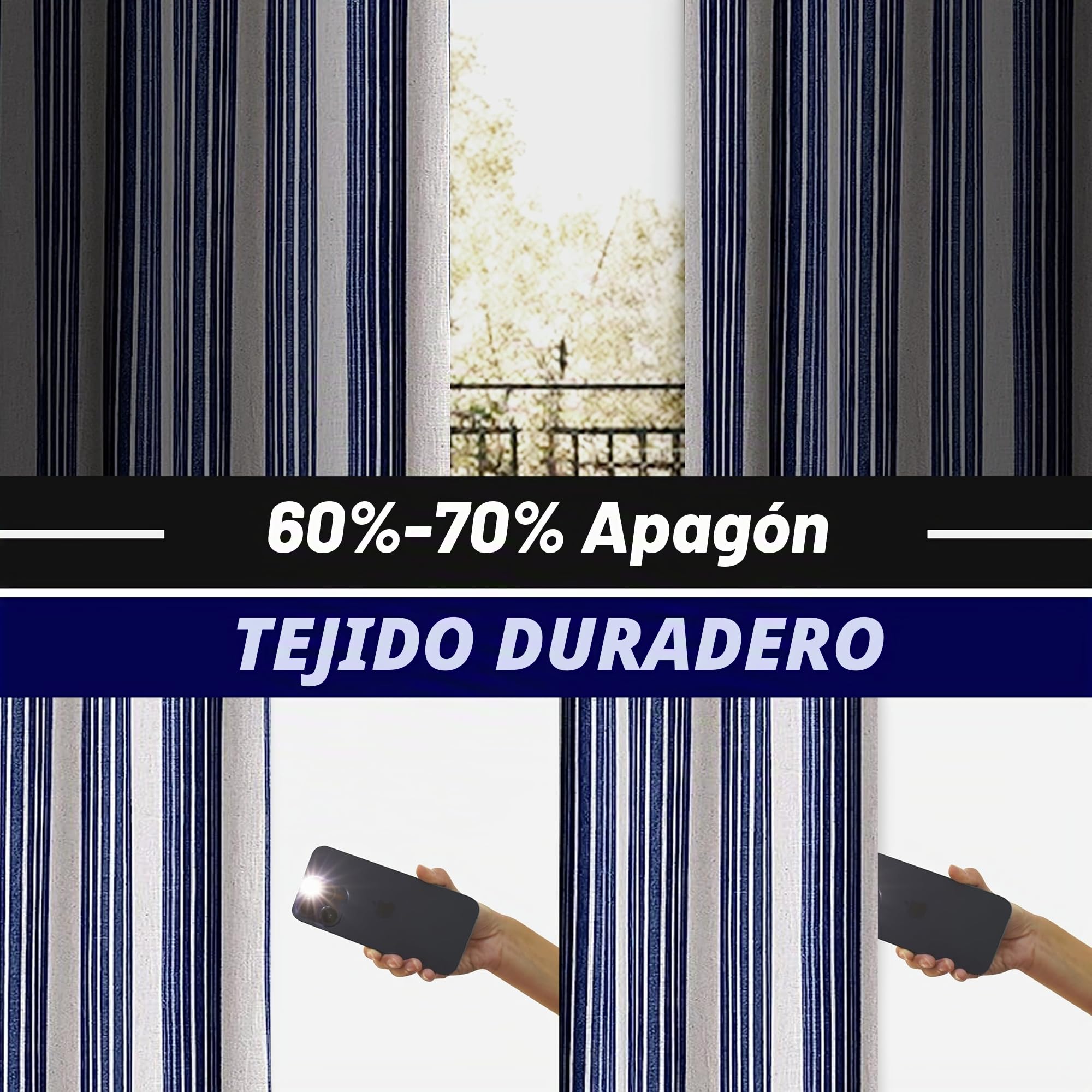 DriftAway Chris - Cortinas Opacas con Forro de Mezcla de Lino con patrón de Rayas Verticales, Aislamiento térmico y oscurecimiento de la habitación, Cortinas de Lino con Ojales para casa de Campo, 2