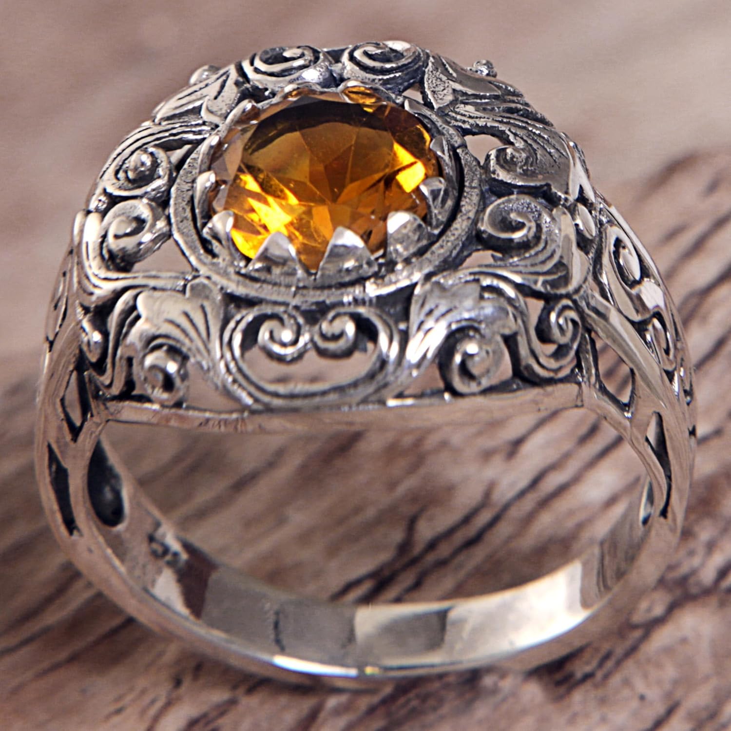 NOVICA Artisan Handmade Citrine Cocktail Ring .925 Sterling Silver Indonesia Yellow Single Stone Gemstone Birthstone 'Golden Dream'