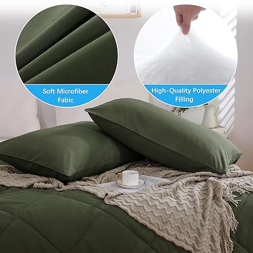 Miniatura 4 de ATsense Juego de edredón verde tamaño Queen, microfibra ultrasuave, 3 piezas, color verde oliva, juego de ropa de cama para mujeres y hombres,
