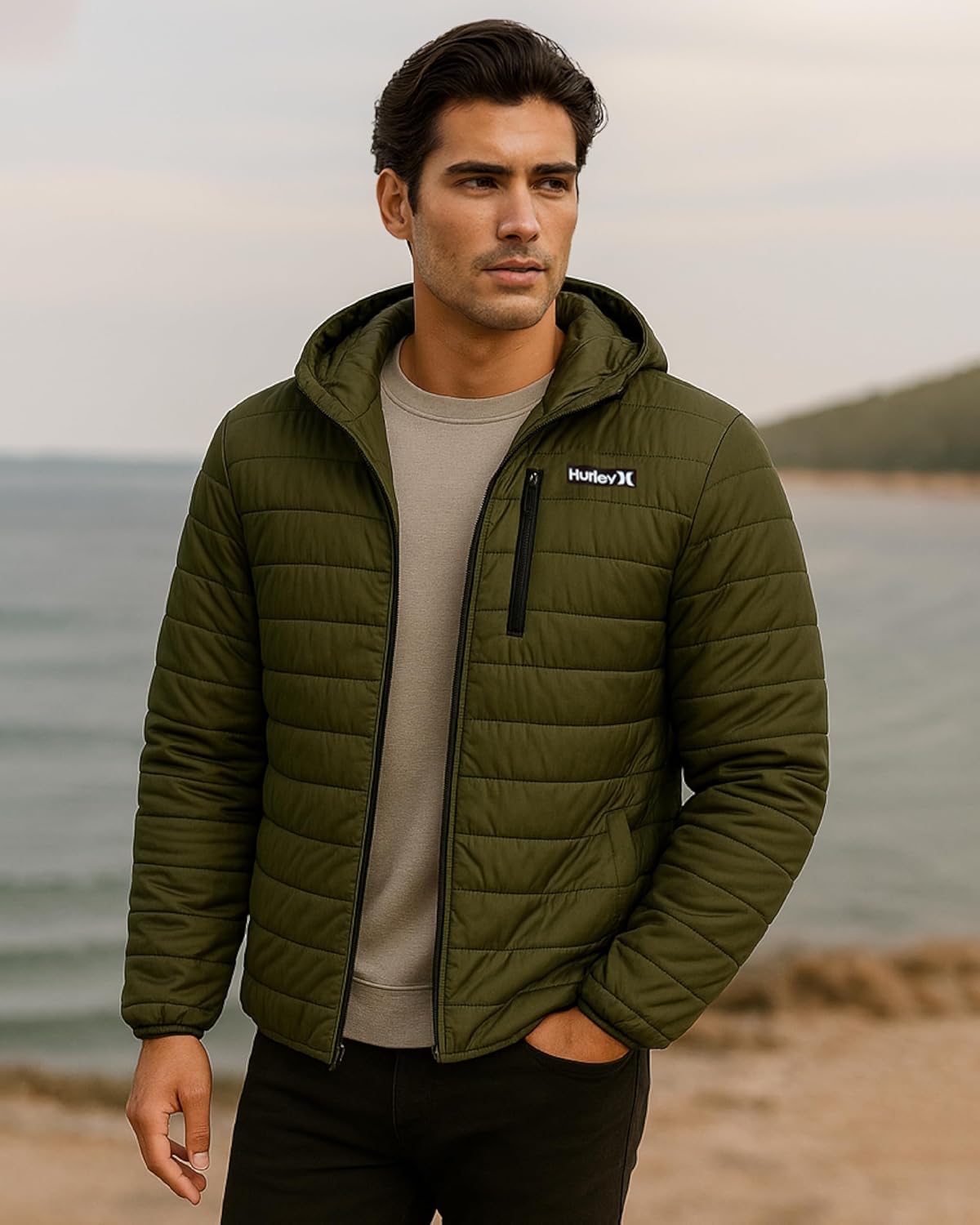 Hurley Mens Puffer Jacket - Lightweight Packable Insulated Winter Coat for Men - Weather Resistant Quilted Outdoor Jacket - Image 3