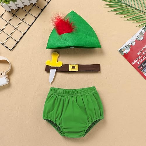 Miniatura 3 de Disfraz de elfo de Navidad para bebé niño de primer cumpleaños disfraz de elfo verde de Navidad Halloween cosplay tirantes con tirantes cinturón de