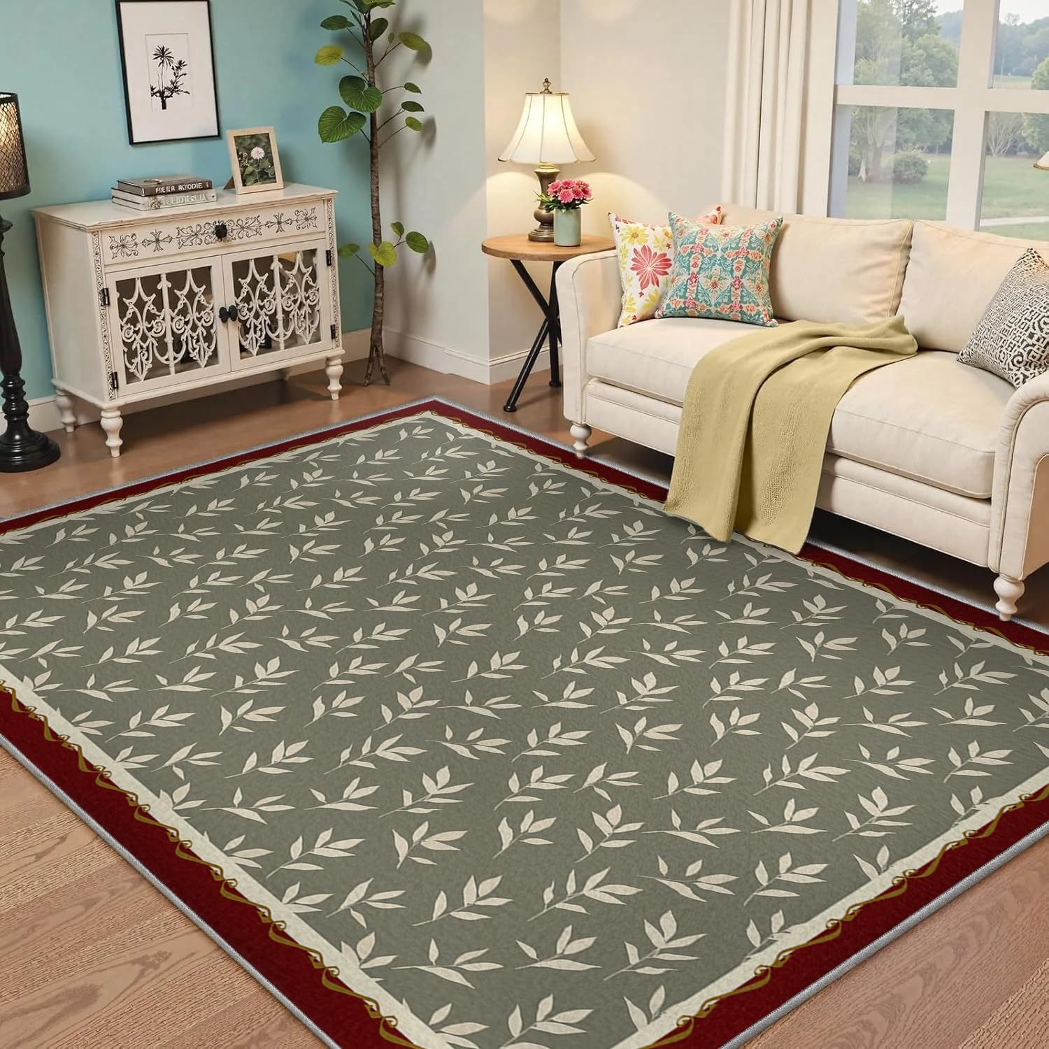 Tapis de chambre à feuilles anti-mue et lavable pour table de chevet