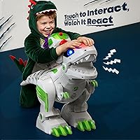 Vista 3 de Ruko 8809 Dinosaur Toys for Kids, Large Rechargeable Remote Control T-Rex Toys, with Programmable, Walking, Roaring, LED Eyes and Shooting