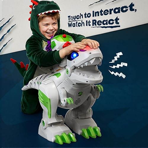 Miniatura 4 de Ruko 8809 Juguetes de dinosaurio para niños, juguetes grandes recargables de control remoto T-Rex, con programable, caminar, rugir, ojos LED y