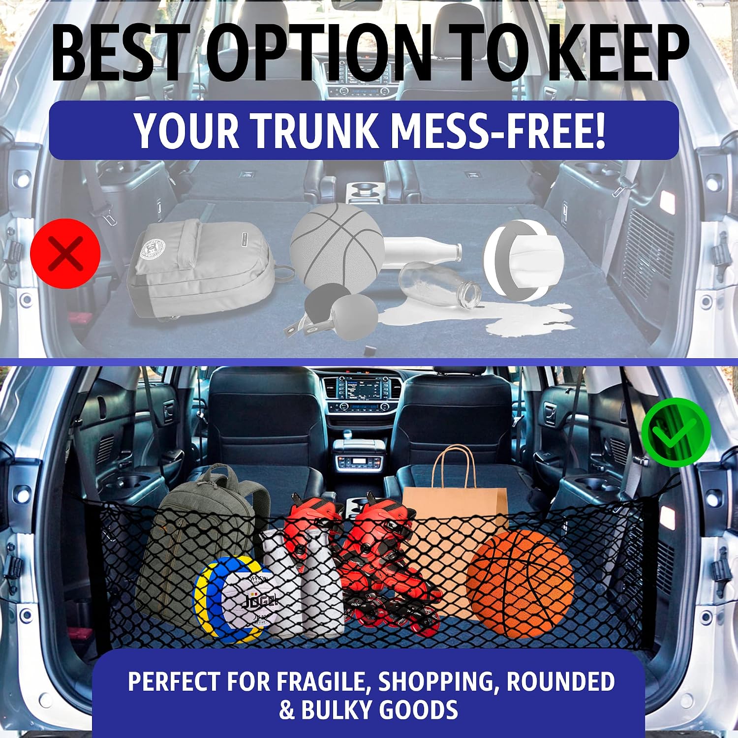 Envelope Style Trunk Mesh Cargo Net | for Toyota Highlander 2014 - 2019 Regular & Hybrid Car Accessories | Premium Trunk Organizers and Storage | SUV Truck Cargo Nets | Vehicle Carrier Organizer