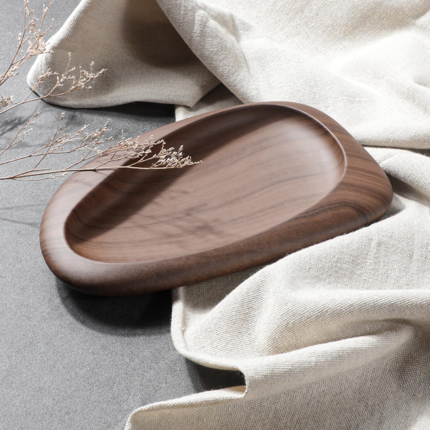Walnut Color Desk Tray - Small Storage Tray for Keys, Watches, Headset - 8.6L x 5.7W Inch Serving Tray