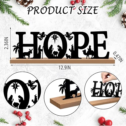 Miniatura 26 de Pinkunn Juegos de Belén de metal para decoraciones de Navidad, belén de metal negro con base de madera para Navidad, hogar, oficina, cocina, mesa