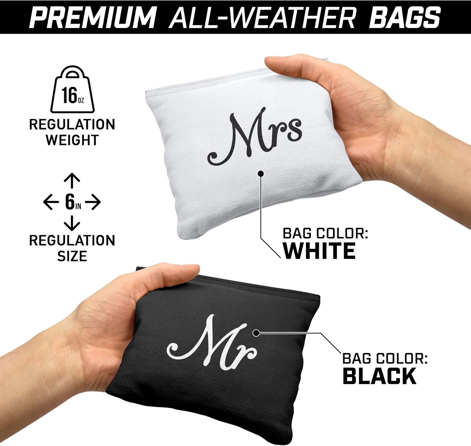 GoSports Wedding Theme Cornhole Bag Set - Includes 4 Black 'Mr' Bags and 4 White 'Mrs' Bags : Sports & Outdoors