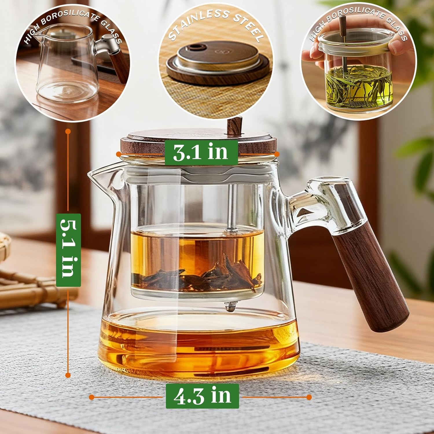 Glass Teapot With Infuser, Travel Tea Mug650ml/22oz, Portable Loose Tea Infuser, Button Press to Filter the Tea-Soup, Tea Tumbler For Outdoor and at Home - Image 7