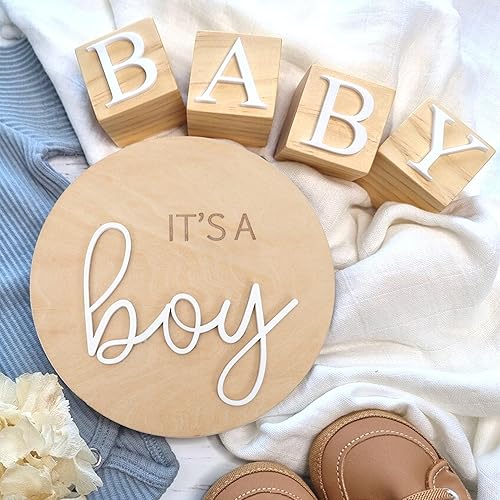 Miniatura 3 de Letrero de madera de 1 pieza con texto en inglés "It's a Boy" de madera para revelar el género, anuncio de embarazo acrílico para niño o niña,