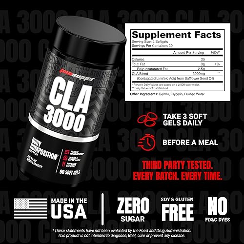 Miniatura 6 de PROSUPPS CLA 3000 Soporte de composición corporal magra - Suplemento de entrenamiento de ácido linoleico conjugado sin estimulación para control de