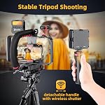 Zeadio Stabilisateur de caméra intelligent tout-en-un, kit vidéo avec cage téléphonique, RGB Lumière vidéo, Microphone, Adaptateur de caméra d'action, pour tous les smartphones, Caméra d' action, Camaorder, Caméras etc