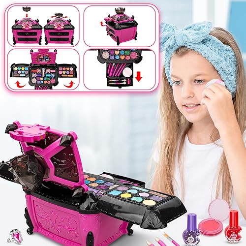 Miniatura 3 de Kit de maquillaje para niños para niñas, juego de maquillaje lavable con estuche cosmético real para niñas pequeñas, juego de belleza de maquillaje
