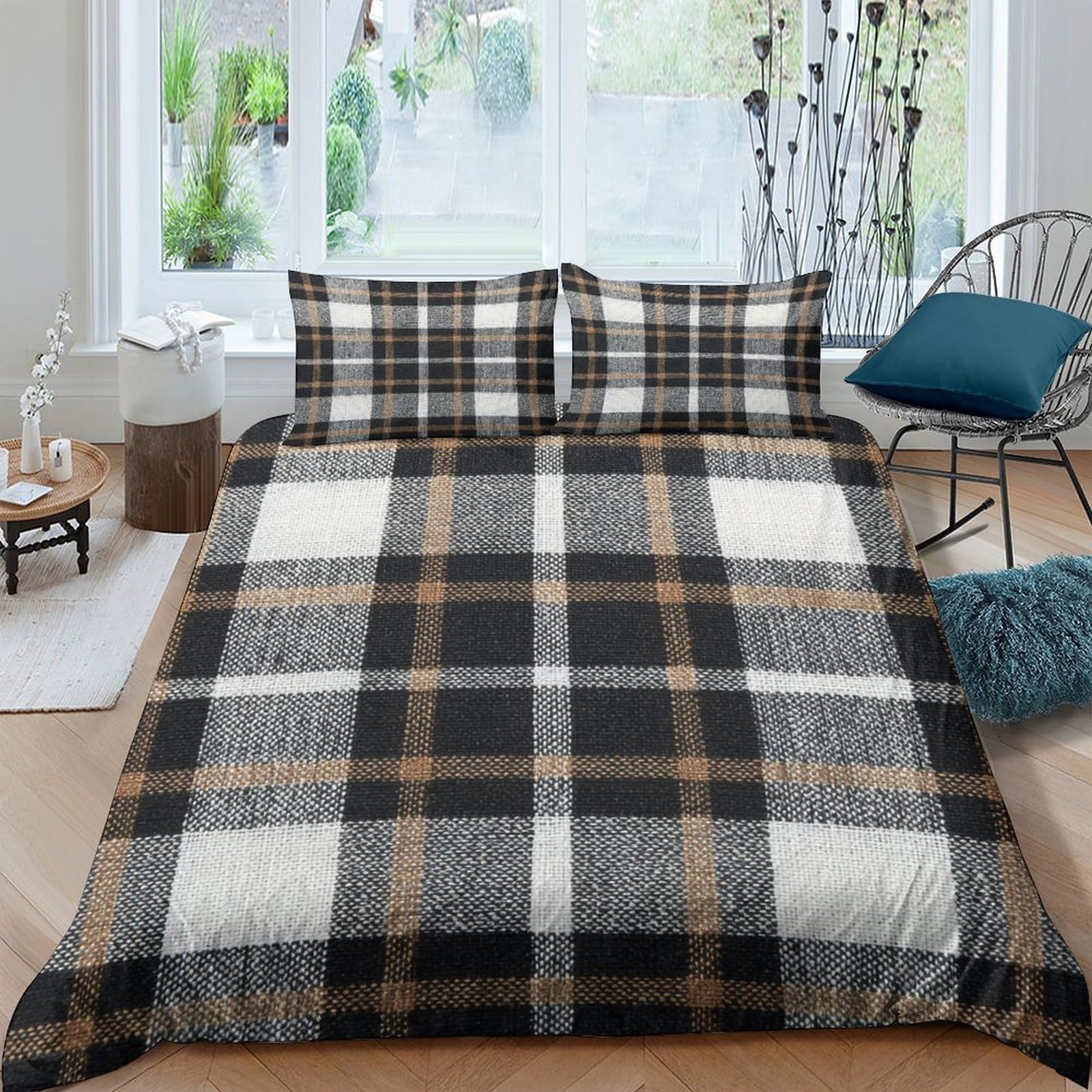 Ctjqhvkz Style-2 3D Printed Brown Plaid Fitted Sheet Microfiber Soft Breathable Tartan Bed Cover For Bedroom Guestroom Decor Single（135X200cm）