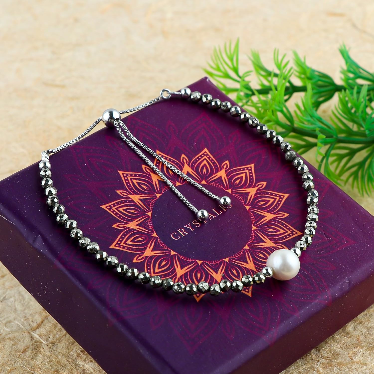 CRYSTALIS Natural Golden Pyrite Beads Slider Bracelet with Elegant Pearl, High Grade Beaded Crystals, Chakra Healing Gemstone, Gift Giving Women Jewelry, 925 Sterling Silver Slider 10 inch - Image 5