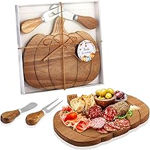 1 Set Pumpkin Cheese Board Fall Party Favors Small Thanksgiving Wood Cheese Board with Knife Set for Kitchen Decoration
