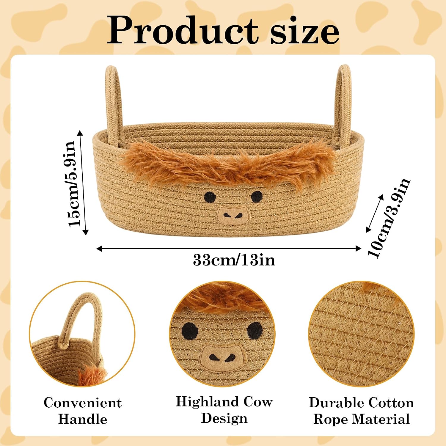 Klmnop Oval Highland Cow Basket for Toilet Tank Top, Woven Bathroom Basket