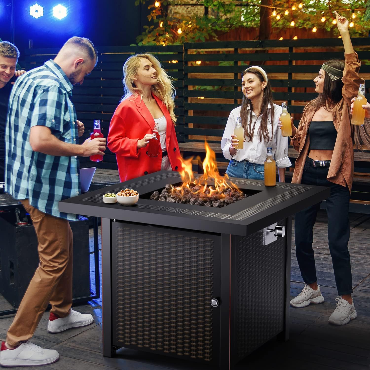 Ciays Propane Fire Pits 28 Inch Outdoor Gas Fire Pit, 50,000 BTU Steel Fire Table with Lid and Lava Rock, Add Warmth and Ambience to Gatherings and Parties On Patio Deck Garden Backyard, Black : Patio, Lawn & Garden