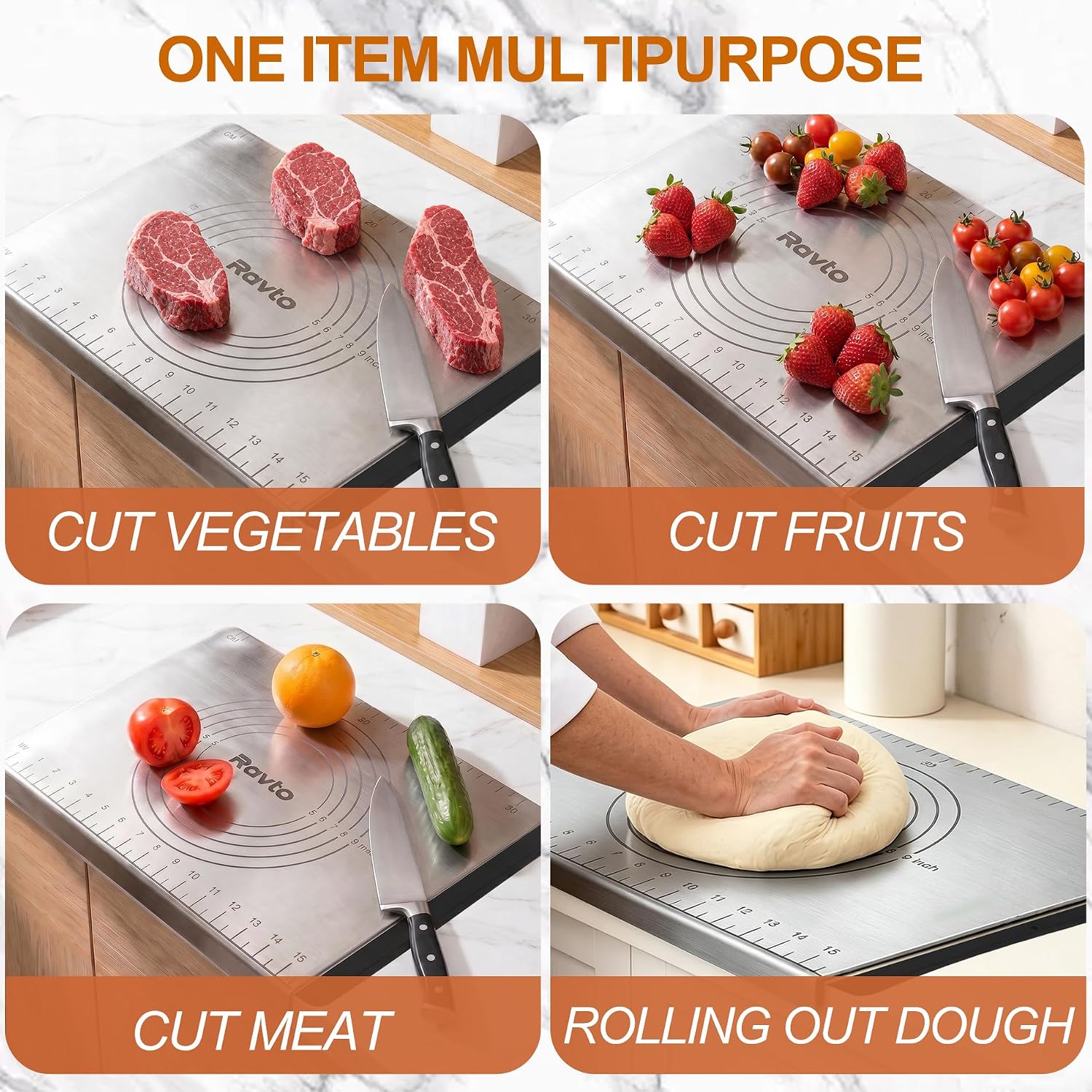 304 Stainless Steel Cutting Board with Lip, 2-in-1 Kitchen Chopping Board & Dough Kneading Mat with Laser Scale, Anti-Spill Lip & Dishwasher Safe Metal Cutting Board for Kitchen 15.75" × 11.81"
