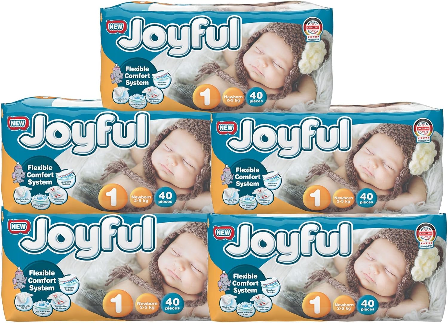 Joyful Size 1 New Born Baby Nappies (Pack of 200) Monthly Savings