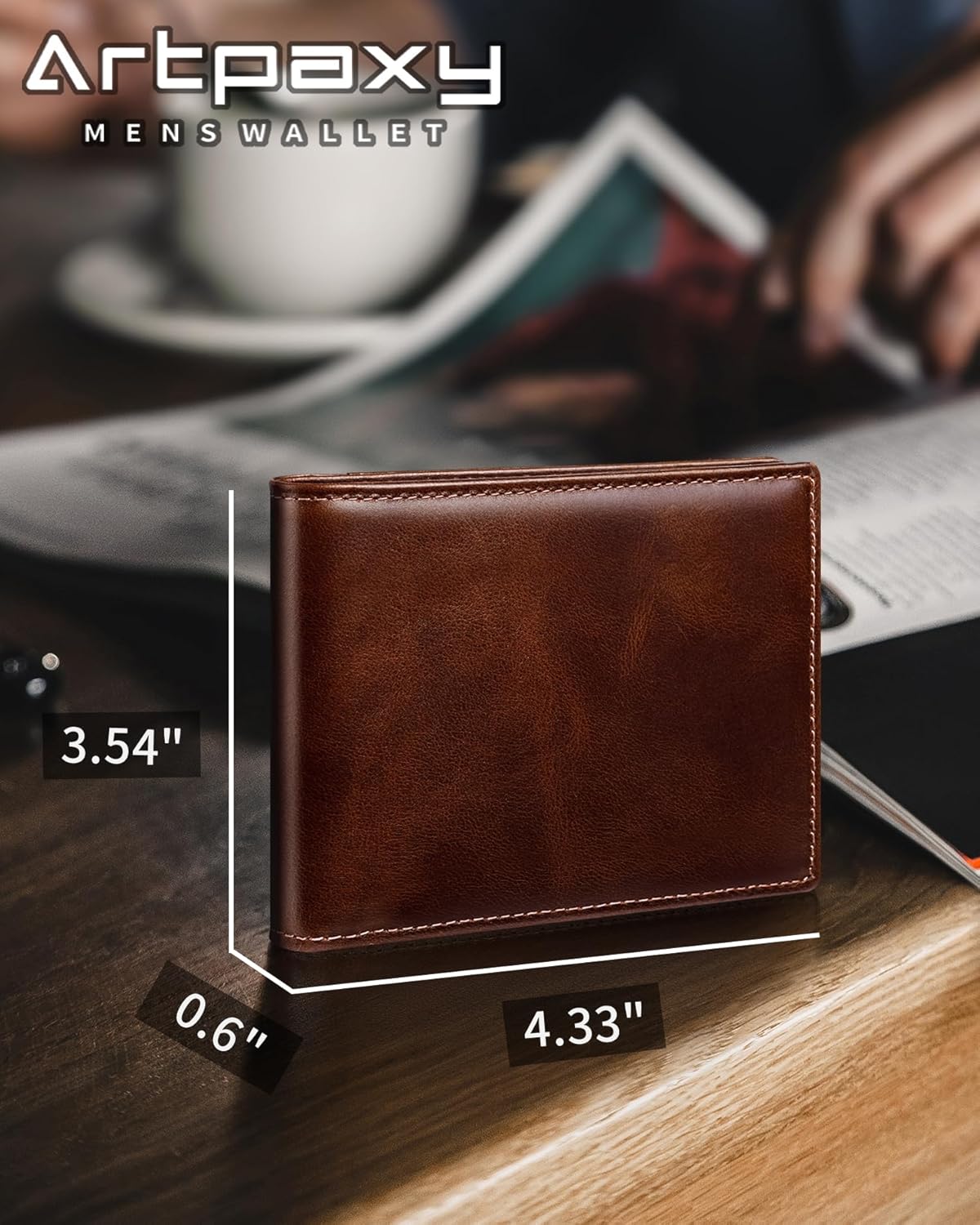 Mens Wallet Bifold Genuine Leather RFID Blocking Wallet for Men with 2 ID Windows 12 Card Holders 2 cash pockets 1 Gift Box - Image 7