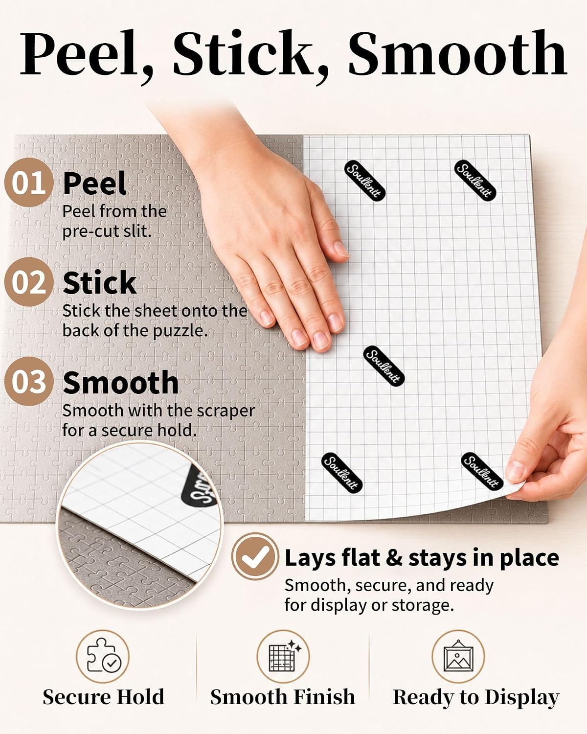 Puzzle Saver Sheets, 12 Self-Adhesive Puzzle Glue Sheets for 500, 1000 and 1500 Piece Jigsaw Puzzles, 14.8 x 7 Inch with Pre-Cut Grid Lines, Easy-Release Backing, No Mess Display Kit