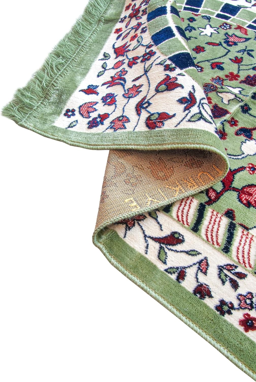 ihvan online Luxury Velvet Muslim Prayer Rug, Janamaz, Thick Soft Sajadah, Portable Travel Prayer Carpet Mat, Islamic Gift for Eid, Ramadan, Hajj & Umrah, Rawdah Green