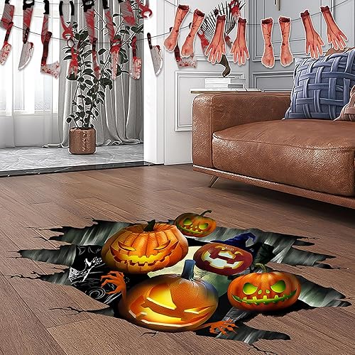 Miniatura 6 de NICEMOVIC Calcomanías de suelo de Halloween, decoración 3D de suelo de Halloween, calcomanías de ventana de pared de Halloween extraíbles,