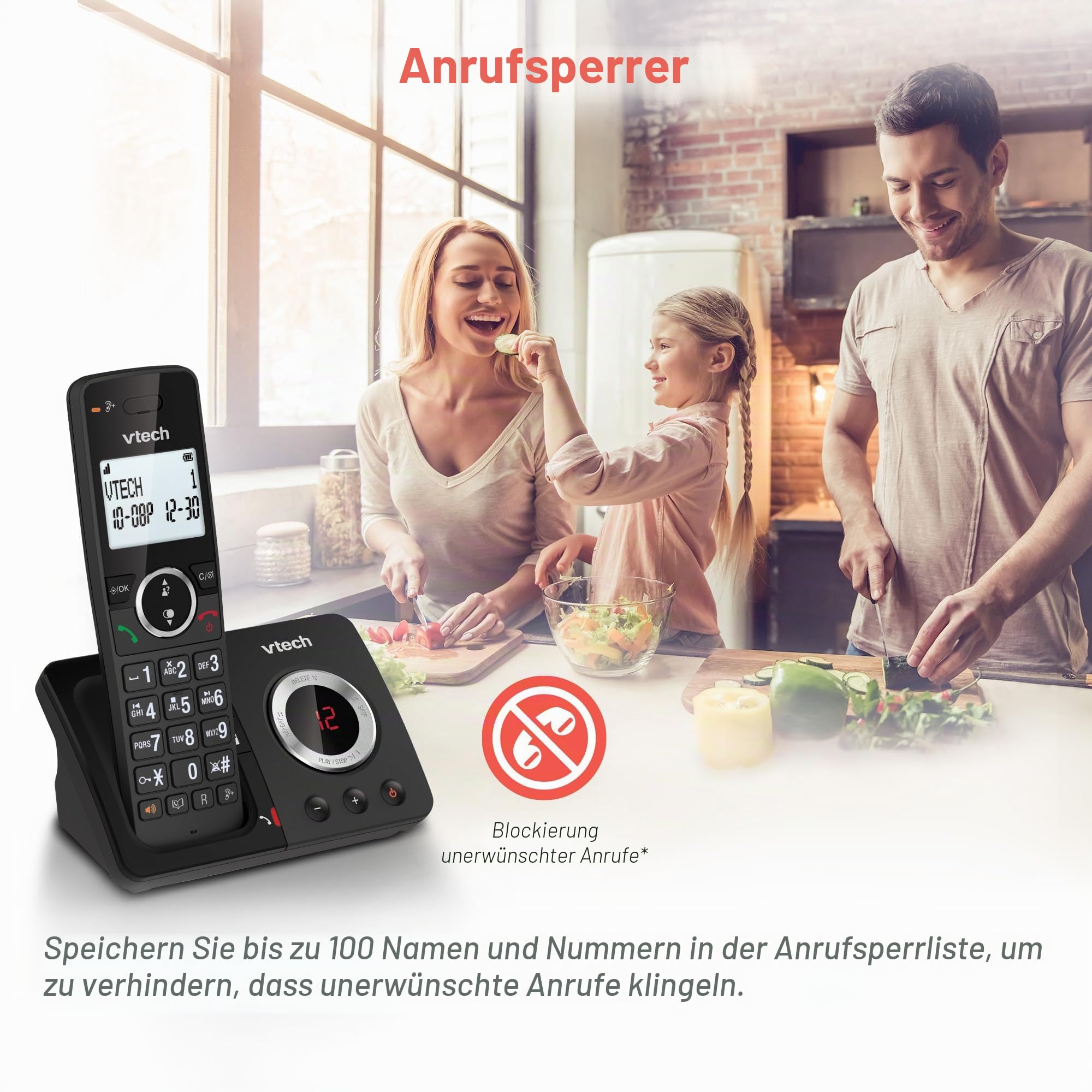 VTech Digitales Schnurlostelefon ES2051, doppelter Anrufbeantworter, Blocker für unerwünschte Anrufe