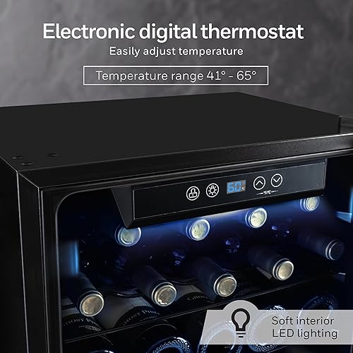 Miniatura 3 de Honeywell Refrigerador de vino con compresor de 34 botellas, gran bodega independiente para vino tinto, blanco, champán o vino espumoso, control
