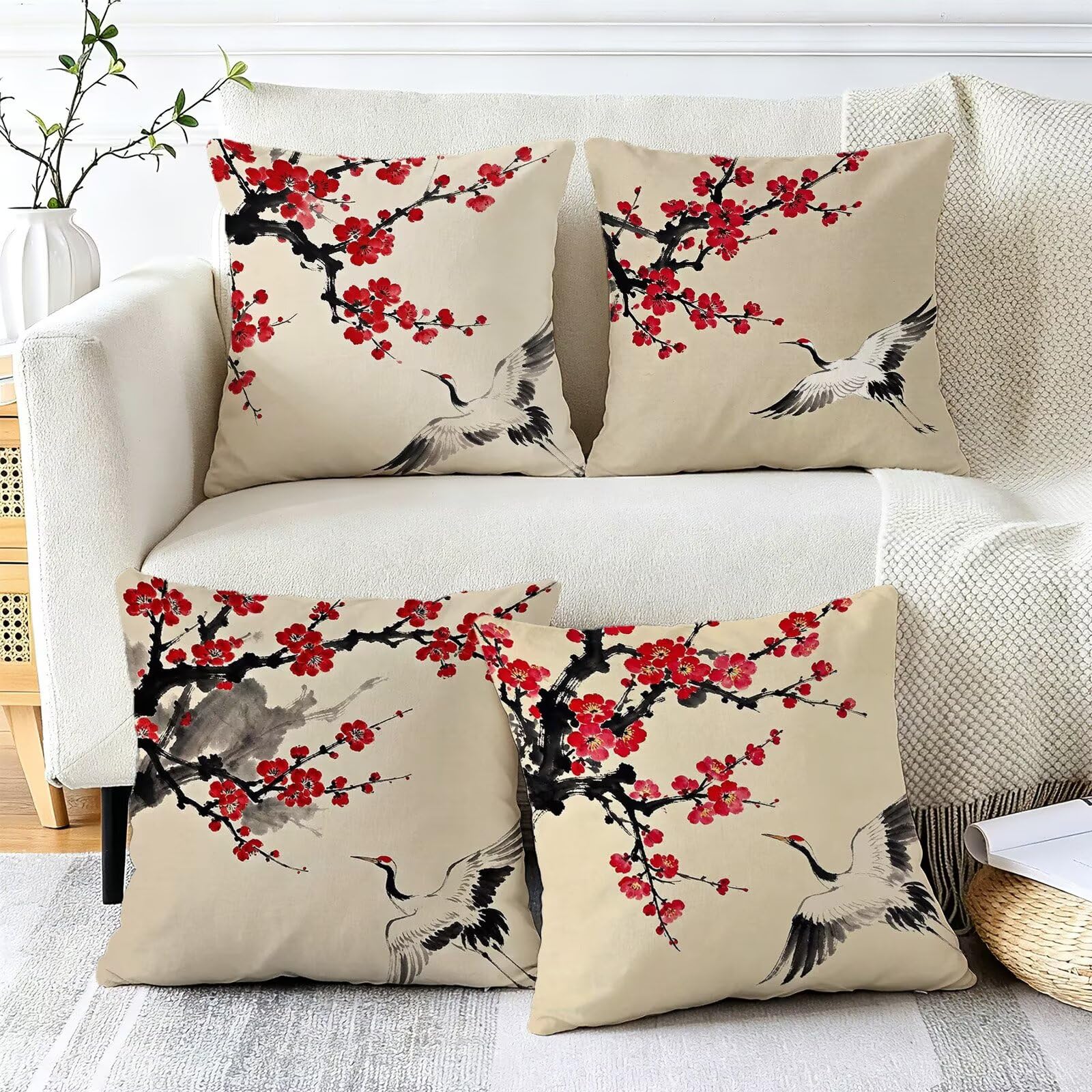 Cojines Exterior Rojo Funda Almohada 45x45 Impermeables Juego de 4, Cod-458
