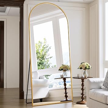 Antok Arched Full Length Mirror, 71"x28" Gold Metal Frame Floor Mirror for Bedroom Living Room, Freestanding/Wall Mount/Leaning