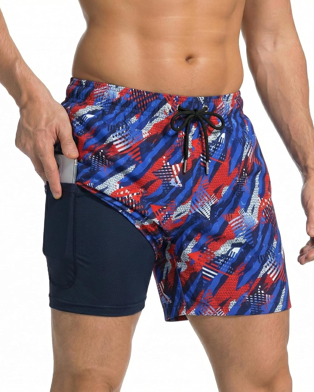 Mens Swim Trunks 5 Inch Swim Shorts with Compression Mesh Lining Quick Dry Beach Shorts