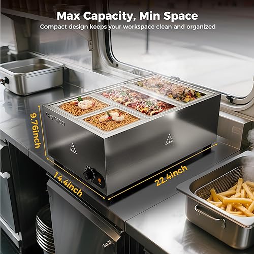 Miniatura 8 de Bain Marie - Calentador de alimentos eléctrico de 1200 W, temperatura ajustable de 86  185 F, vapor de bufé de acero inoxidable para encimera,