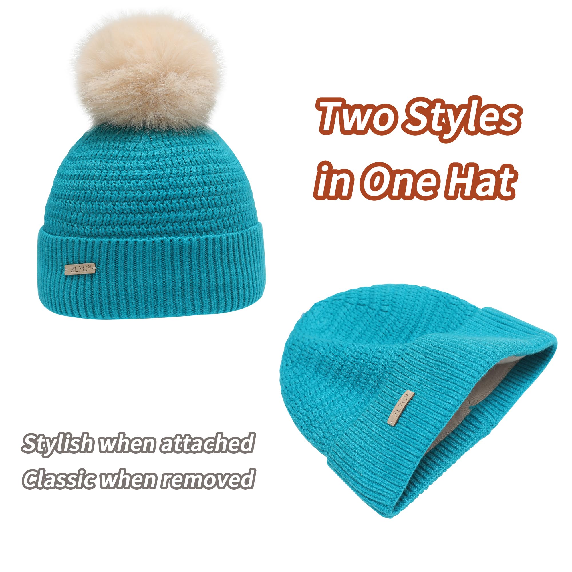 ZLYC Chapeaux d'hiver pour Enfants Filles garçons Bonnet Pompon Bonnet tricoté doublé Coton