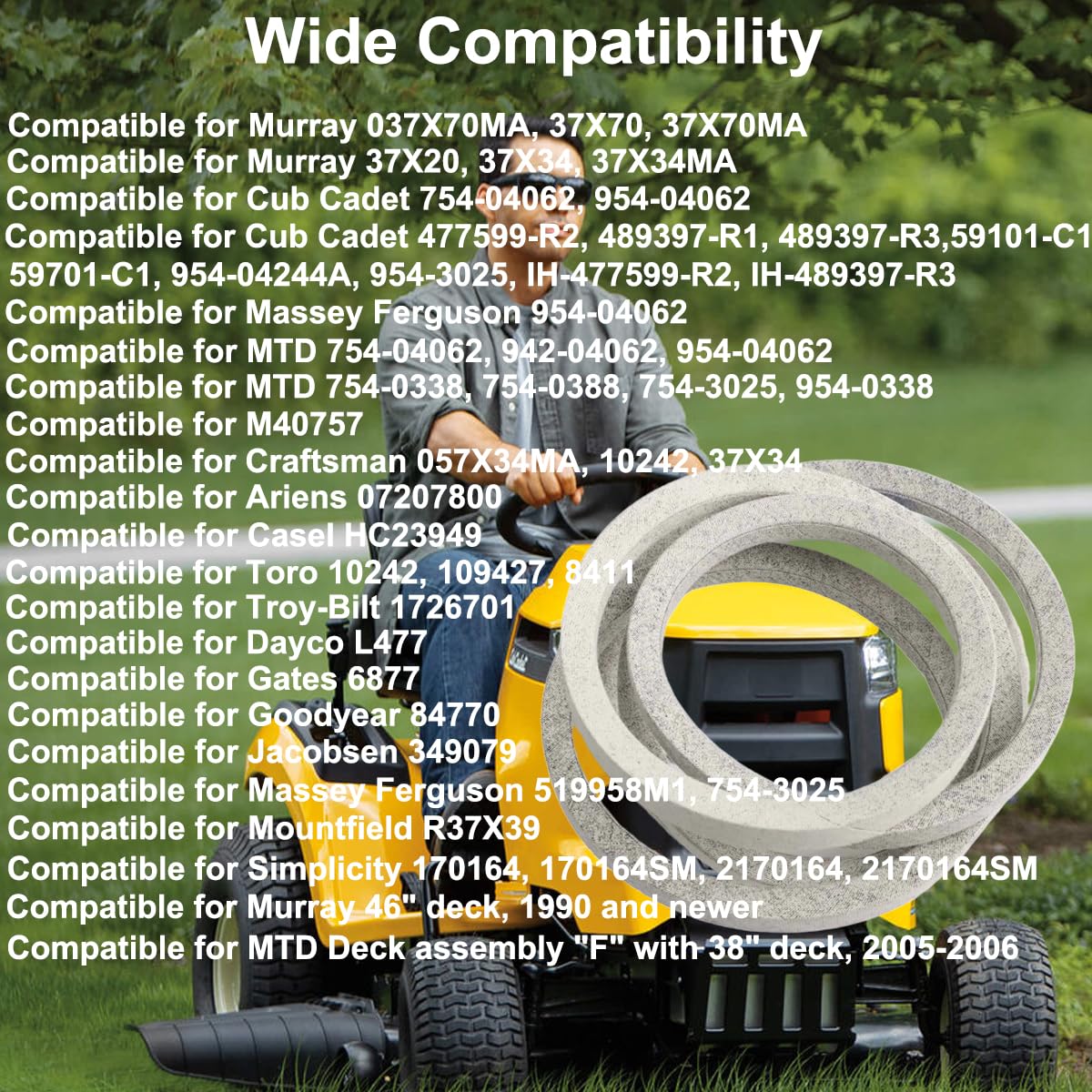 754-04062 - Cintura per tosaerba, 1,27 x 195,6 cm, in kevlar, compatibile con tosaerba Cub Cadet, MTD, Troy-Bilt, Bolens, Murray, 96,5 cm, sostituisce 954-04062, 037X70MA, M40757