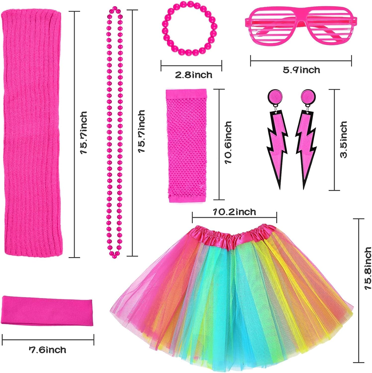 Tacobear 14Pcs Kids 80s Costume 5T-14 Accessories Set Halloween Party Fancy Outfits Cosplay 1980s Theme Retro Hop Hip Girls - Image 5