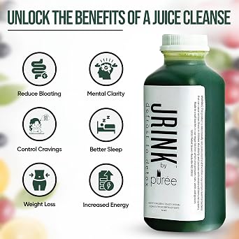 JRINK by Puree Super Green Juice, Cold Pressed Organic Vegetable Blend Detox Drink, Healthy Raw Greens Juice Cleanse, No Preservatives, Fresh Detox Cleanse, 16oz HDPE Bottles, Pack of 12