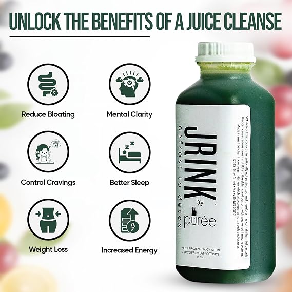JRINK by Puree Super Green Juice, Cold Pressed Organic Vegetable Blend Detox Drink, Healthy Raw Greens Juice Cleanse, No Preservatives, Fresh Detox Cleanse, 16oz HDPE Bottles, Pack of 12