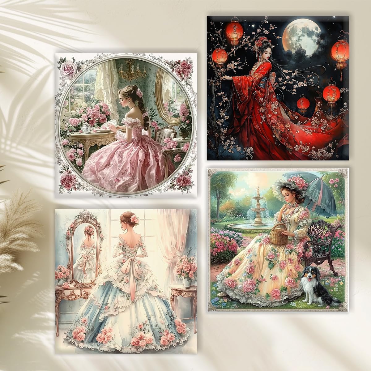 JOZYSH Cross Stitch Stamped Kits for Adults 4 Pack Elegant Ladie Pattern 11CT Printed Cross Stitch Kits for Beginner Prestamped Easy Needlepoint Kits Crafts for Decor 16x16 inch