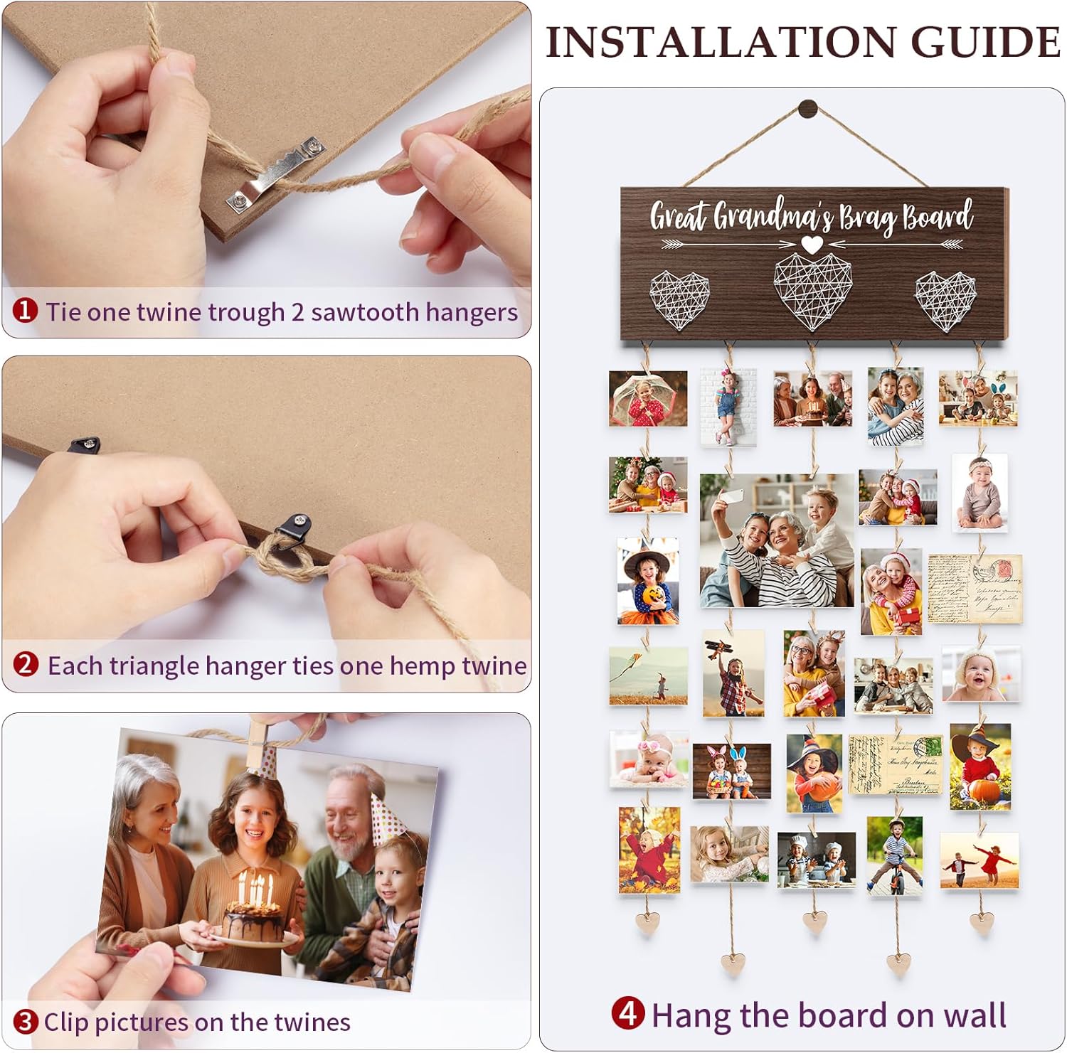 Great Grandma's Brag Board Christmas Great Grandma Gifts Picture Frame, Birthday Gifts for Great-Grandma from Grandchildren, Best Great-Grandmother Photo Holder Nana Gift Hanging Christmas Card Holder - Image 7