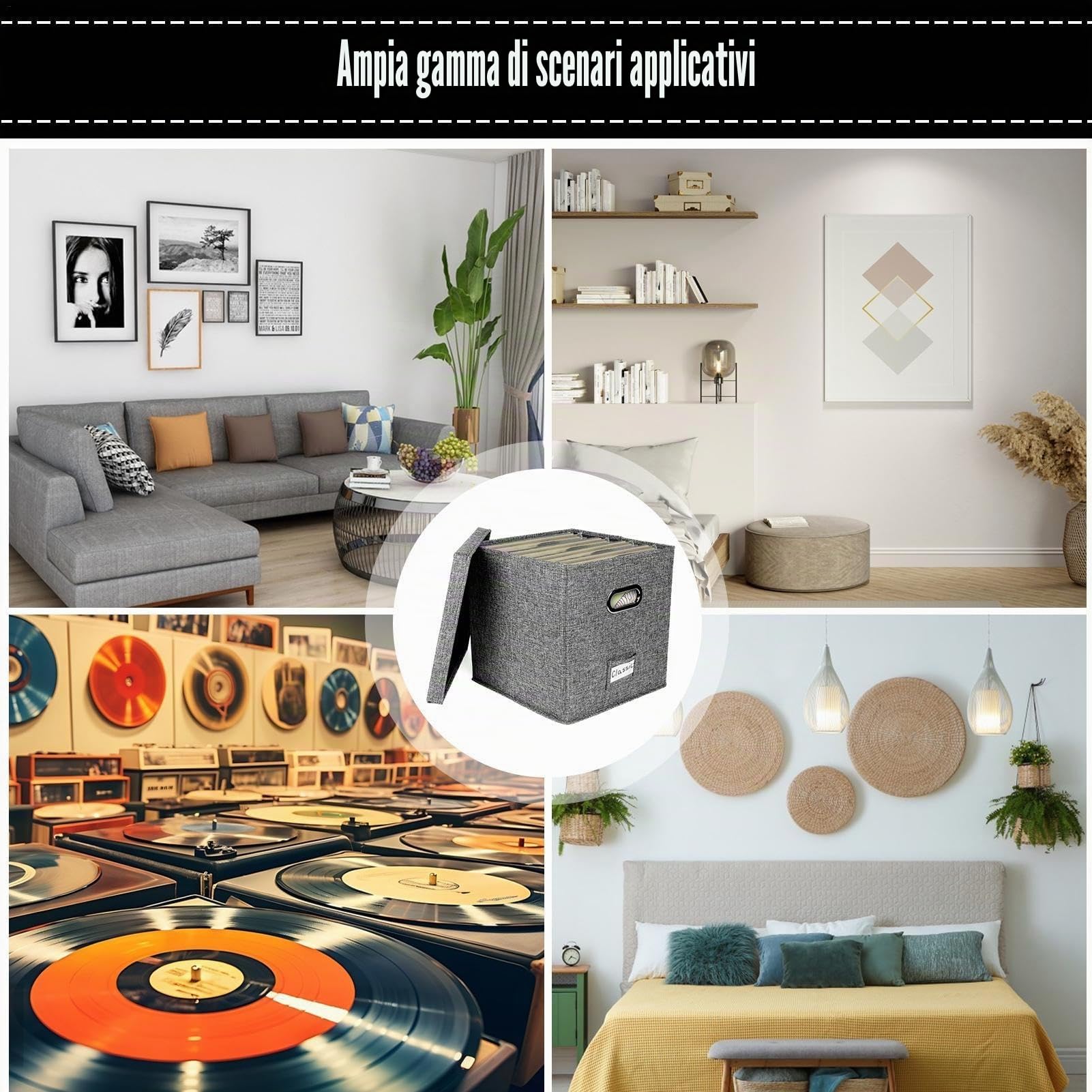 Scatola portaoggetti per dischi in vinile, impilabile e robusto, portatile, per ufficio, per gli amanti dei dischi, può contenere fino a 50 album