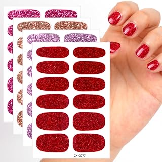 48 Pcs 4 Sheets Colorful Random Nail Covers Glitter Self-Adhesive Gel Stickers, DIY Art Decals Strips with 2 Pcs Nail Files