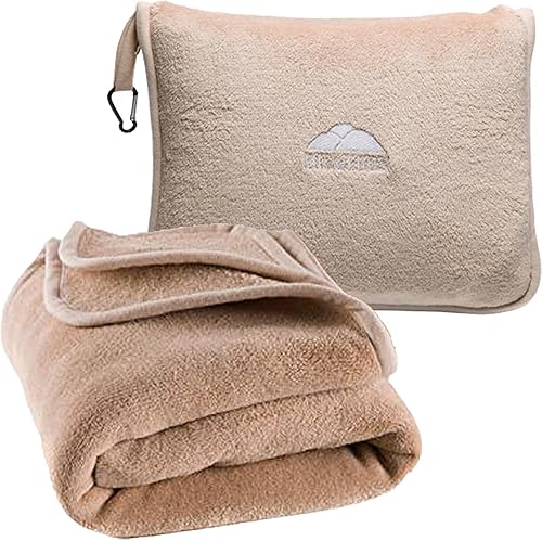 BlueHills - Manta y almohada premium suave y alta para viajes en avión, esenciales para vuelos largos, manta larga para llevar en la bolsa con clip