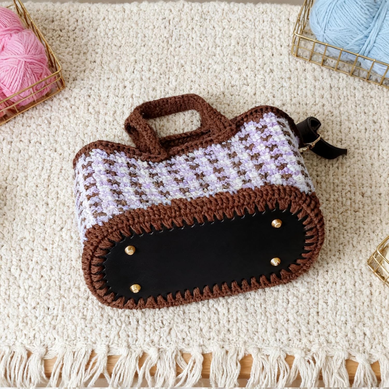 5 PCS Bag Bases 8.6" x 3.9" Purse Bottoms for Crochet Bags with 2 PCS Crochet Hook 5 Colors Leather Purse Bottoms for DIY Bags Making Supplies Kit Knitting - Image 7