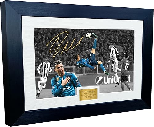 Kitbags & Lockers Póster de 12 x 8 pulgadas, diseño de Cristiano Ronaldo, con autógrafo firmado por el Real Madrid vs Juventus, marco de fotos y