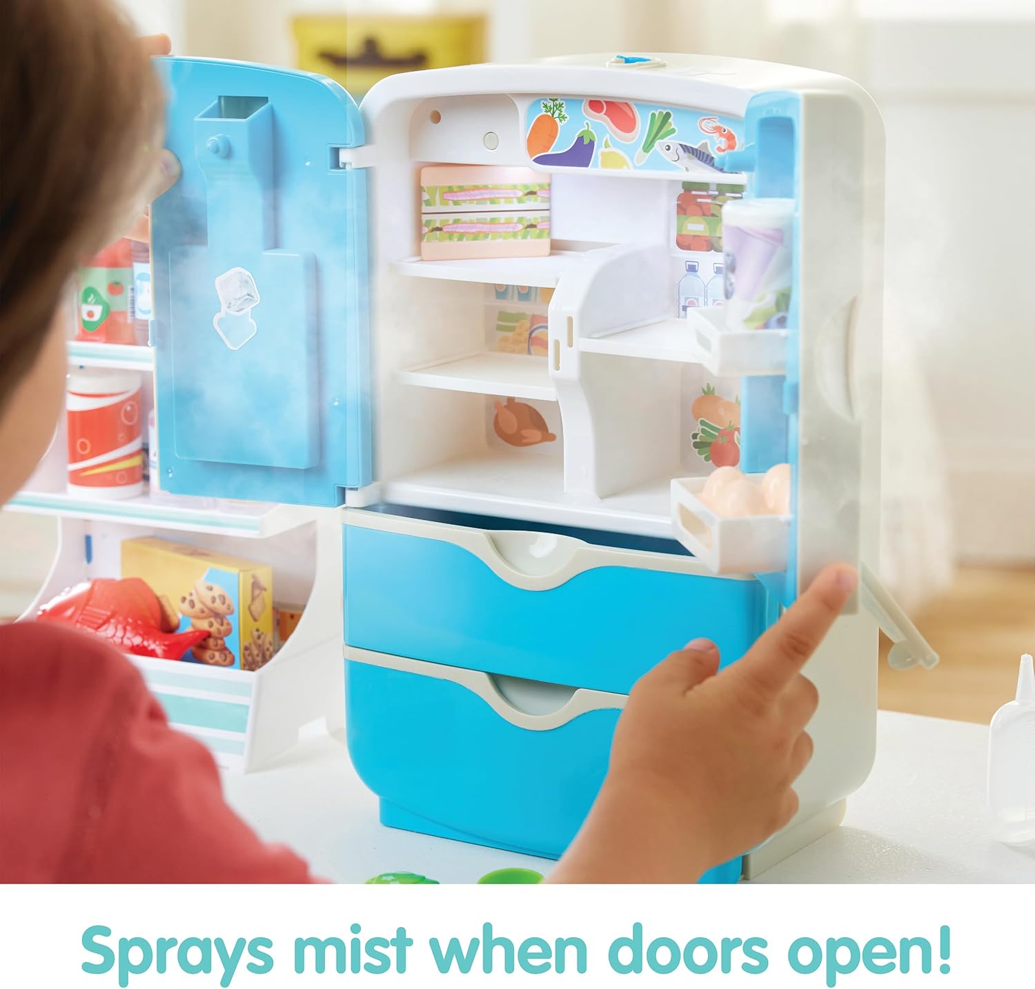 Kidoozie Just Imagine Chill & Fill Refrigerator – Light, Sound, Spray Mist & Play Food – Ages 3 Years+